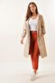 Lined Hooded Trench Coat with Striped Fold Sleeves and Gathered Waist - 2