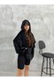 Women's Sweatshirt Oversize Plush Hooded with Pockets and Elasticated Sleeves - 3