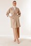 Double Breasted Collar Waist Belted Lined Trench Coat - 2
