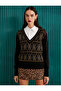 Diamond Patterned Knitwear Sweater V-Neck Cashmere Textured - 3