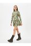 Floral Mini Dress Long Sleeve Tiered High Collar