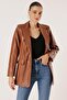 Double Button Fake Pocket Lined Leather Jacket - 2