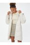 Long Puffer Coat Leather Look Hooded Zippered