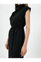 Midi Dress Scoop Neck Tie Detail at Waist Short Sleeve - 5