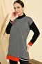 Houndstooth Patterned Comfortable Fit Knitwear Tunic with Sleeve and Skirt End Stripe - 2