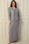Half Moon Sleeve Long Dress Bead Sequin Embroidered Tulle Jacket Lined Plus Size 2 Piece Set - 2