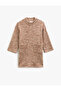 Soft Textured Long Sleeve Dress Ribbed Half Stand Collar Pocket Detailed