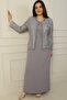 Half Moon Sleeve Long Dress Bead Sequin Embroidered Tulle Jacket Lined Plus Size 2 Piece Set