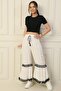 Comfortable Fit Palazzo Trousers with Elastic Waist and Tassel Detail - 3