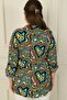 Plus Size Shirt with Metal Buttons on the Front and Geometric Pattern on the Sleeves - 4