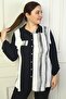Women's Sleeve Folded Neckline Striped Plus Size Shirt - 2