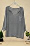 Single Pocket V-Neck Bat Mercerized Blouse