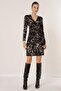 Double Breasted Collar Buckle Detailed Patterned Lycra Dress