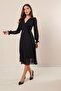 Double Breasted Collar Side Tie Lined Chiffon Dress
