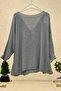 Single Pocket V-Neck Bat Mercerized Blouse - 2