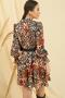 Double-breasted Polo Collar Waist Belt Lined Leopard Patterned Satin Dress - 4