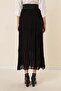 Wide Elastic Waist Lined Three Layer Pleated Skirt - 4