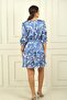 Women's Double Breasted Collar Waist Belted Lined Abstract Patterned Layered Satin Dress - 4