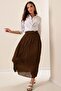 Elastic Waist Lined Pleated Long Chiffon Skirt - 2