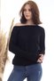 Women's Black Glitter Boat Neck Bat Sleeve Comfortable Fit Thessaloniki Knitwear Sweater - 2