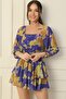 Square Collar Waist Lined Abstract Pattern Layered Chiffon Dress - 3