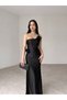 Women's Black Rose Detail Satin Maxi Dress