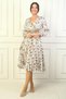 Women's Double Breasted Collar Waist Belted Lined Skirt Pleated Floral Satin Dress - 2
