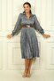 Women's Waist Belted Lined Leopard Print Pleated Satin Dress - 2