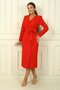 Women's Double-Breasted Collar Sleeves Belted Waist Lined Crepe Dress Slim Fit - 3