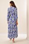 Floral Long Viscose Dress with Button Front Lace up Waist - 4