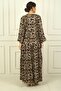 Half Buttoned Front Elastic Sleeve Leopard Pattern Printed Hijab Long Dress - 4