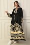 Front Half Buttoned Elastic Sleeve Printed Hijab Long Dress - 3