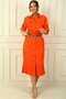 Front Button Waist Belt Double Pocket Linen Effect Long Dress - 3