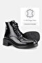 Women's Black Patent Leather Genuine Leather Number 36-41 Square Toe Lace-Up Boots & Booties - 3