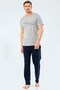 4135 Men's V-Neck Printed Trousers and Pajamas Set - Gray Melage