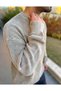 Sweater Knitwear Oversize Non-Pilling Natural Cotton Ripped Detailed Laser Cut Comfortable Cut Loose Sweater - 7