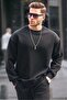Black Crew Neck Oversize Raster Basic Men's Sweatshirt Tr4477 - 3