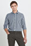 Men's Khaki-White 100% Cotton Oxford Slim Fit Slim Fit Classic Lapel Checked Shirt