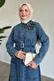 Blue Denim Dress with Beaded Belt - 4
