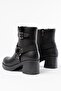 5109-3042 Black Buckle Accessory Zippered Thick Heeled Daily Women's Boots - 5