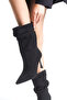 Black Suede Gusseted High Heel Boots - 4