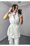 Women's Belted Vest Pants Suit - 5
