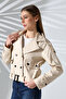 Women's Lined Belted Pocketed Water Repellent Fabric Crop Trench Coat Cream - 2