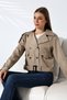 Women's Lined Belted Pocketed Water Repellent Fabric Crop Trench Coat Mink - 5