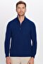Men's Slim Fit Slim Fit Zippered Navy Blue Stand Collar Sweater - 4