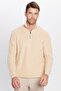 Men's Slim Fit Slim Fit Zippered Cream Stand Collar Knitwear Sweater - 2