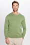 Men's Slim Fit Crew Neck Green Knitwear Sweater - 4