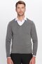 Men's Slim Fit V-Neck Cotton Gray Knitwear Sweater - 2