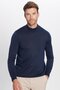 Men's Slim Fit Slim Fit Half Turtleneck Solid Navy Blue Knitwear Sweater - 5