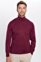 Men's Slim Fit Slim Fit Full Turtleneck Solid Wool Burgundy Knitwear Sweater - 4